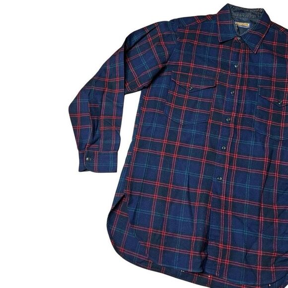 Vintage 80s Pendleton Virgin Wool Plaid Shirt 15.5 Medium - Picture 2 of 7